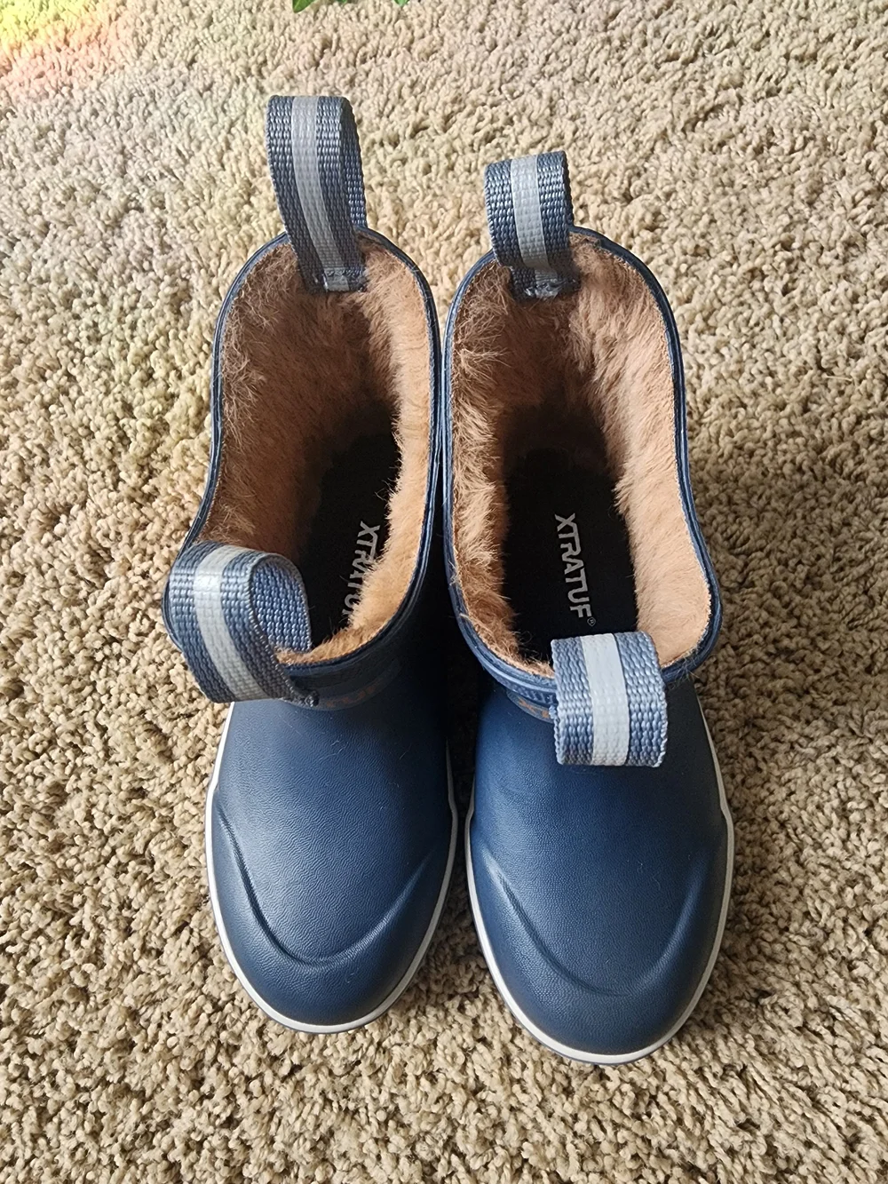 Xtratuf Kids Faux Fur Lined Navy and Tan Waterproof Rain & Snow Boots